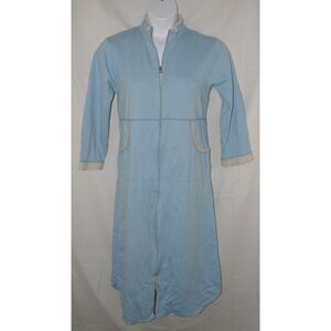 STAN HERMAN Blue Sz Large Soft Fleece Lined Full Zip Lounge Robe Front Pockets